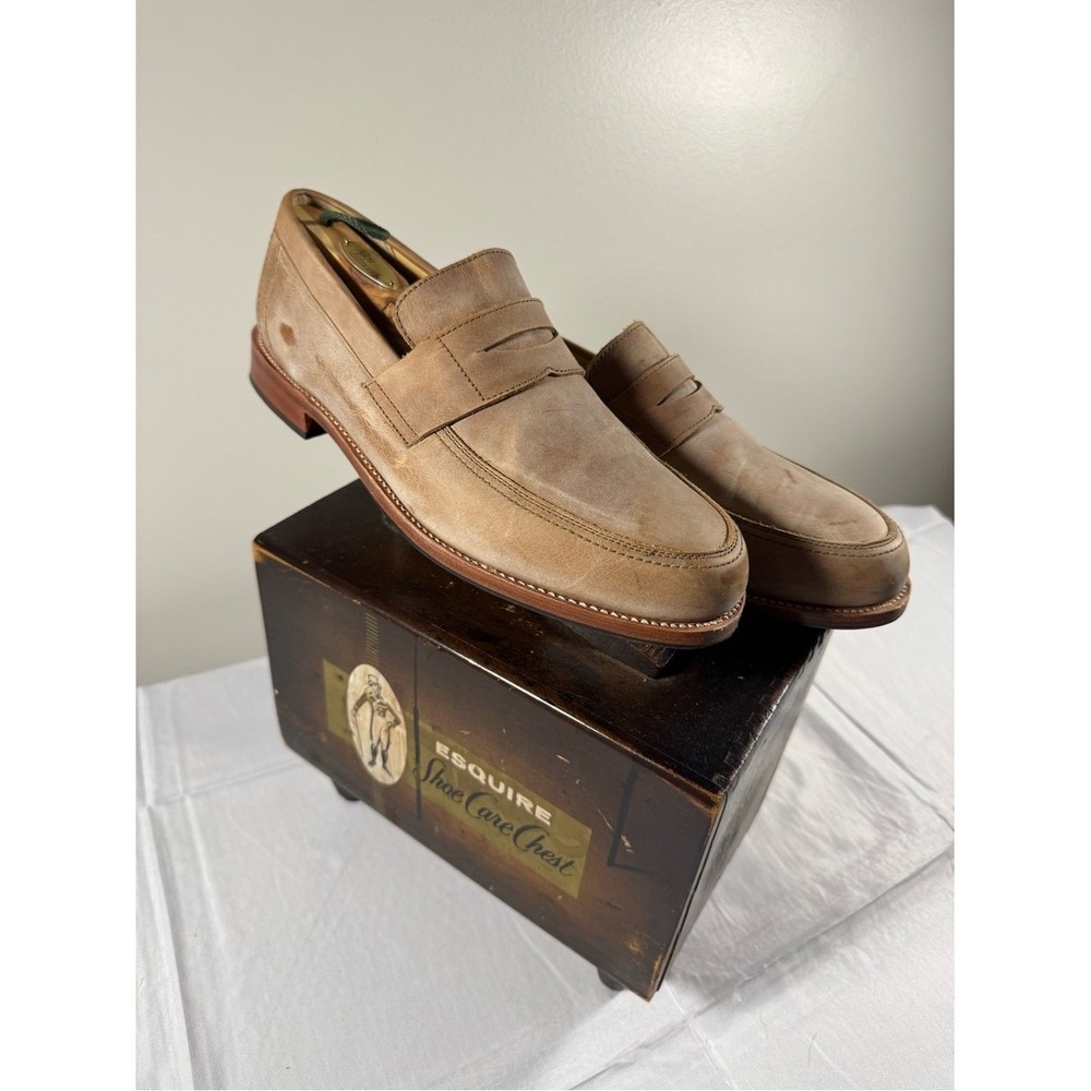 Adellante "The Luca" Mens 10 E Tan Nubuck Leather Penny Loafers Dress Shoes